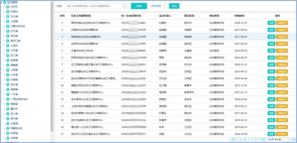 社工信息系统3-机构查询页面